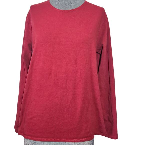 Red Cotton Blend Long Sleeve Tee Size Small - Picture 1 of 4
